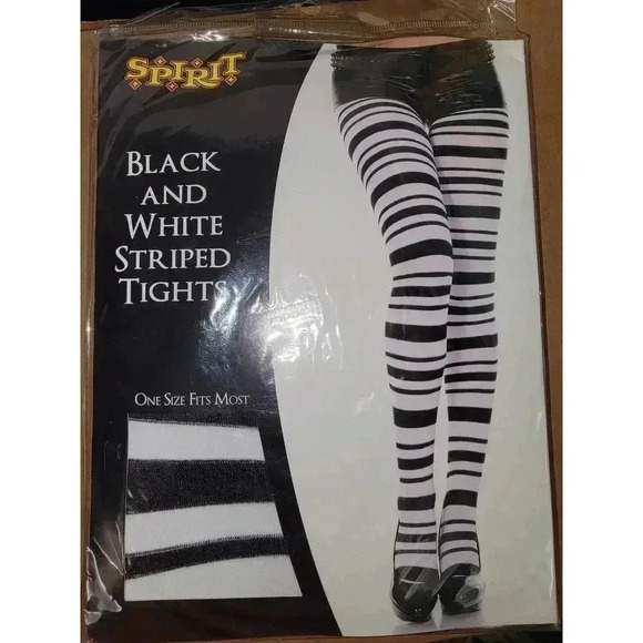 Spirit Halloween Accessories - Black and White Striped Pantyhose